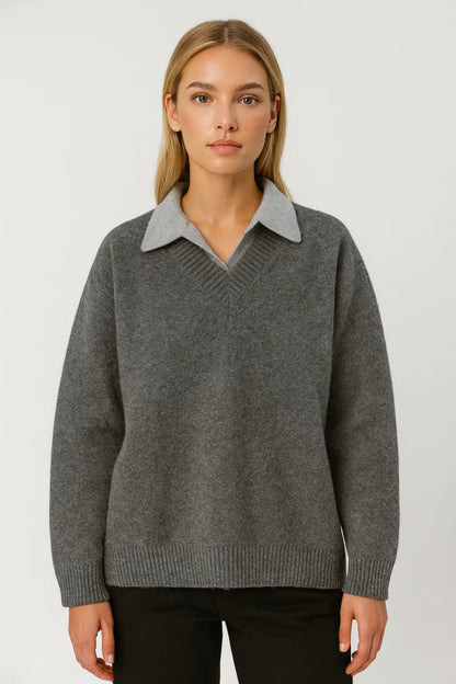 Trui Dames | Gebreid | Contrasterende Kraag | Herfst | Comfortabele pasvorm | Ideaal voor koelere dagen