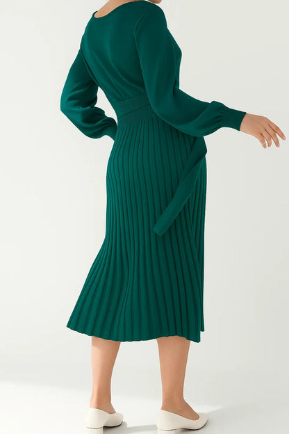 Gebreide Jurk | Lange Mouwen met Plissé Rok | Elegante Taille Accent