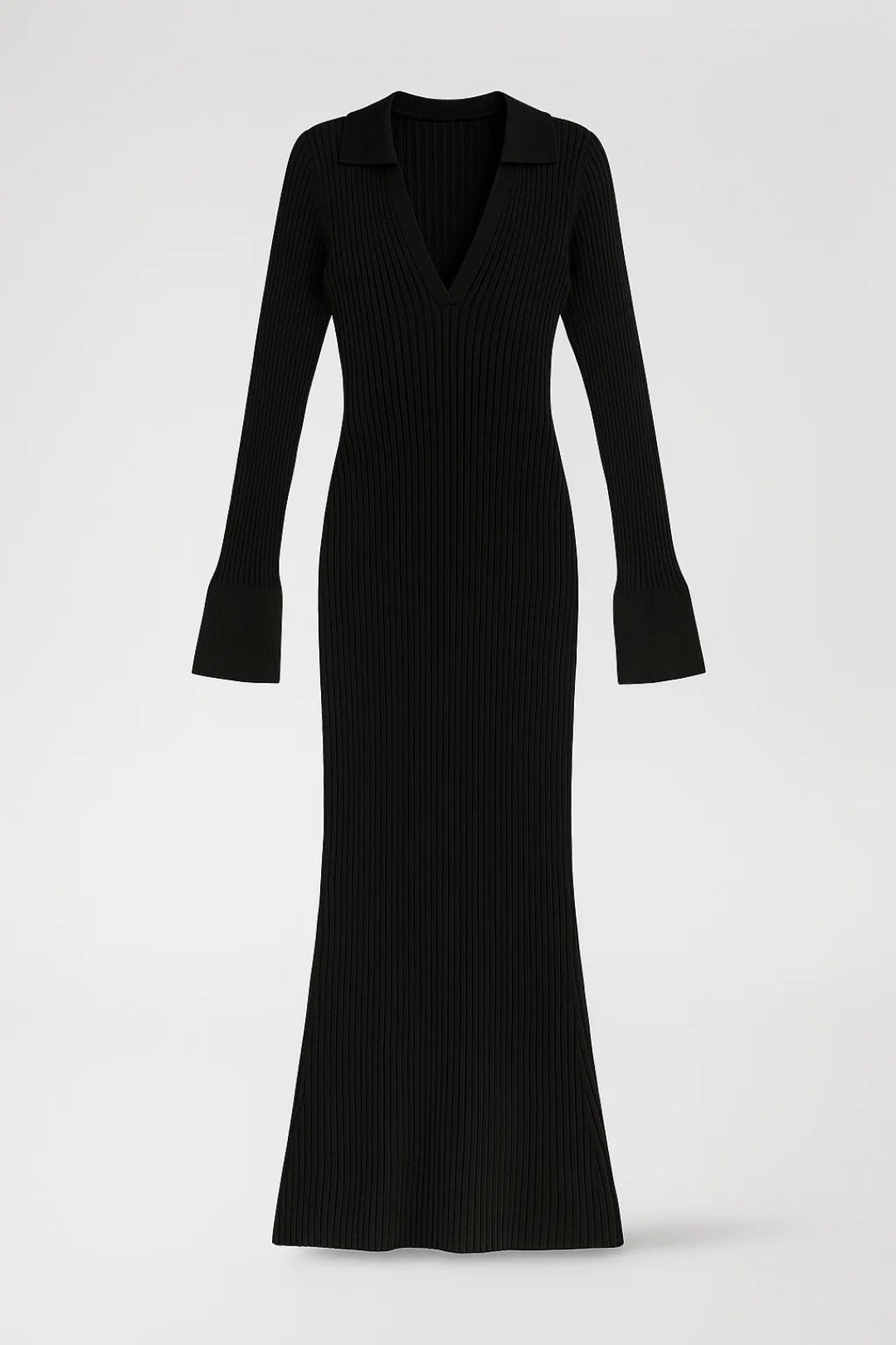 Gebreide Maxi Jurk | Lange Mouwen met Kraag | Elegante Avondstijl