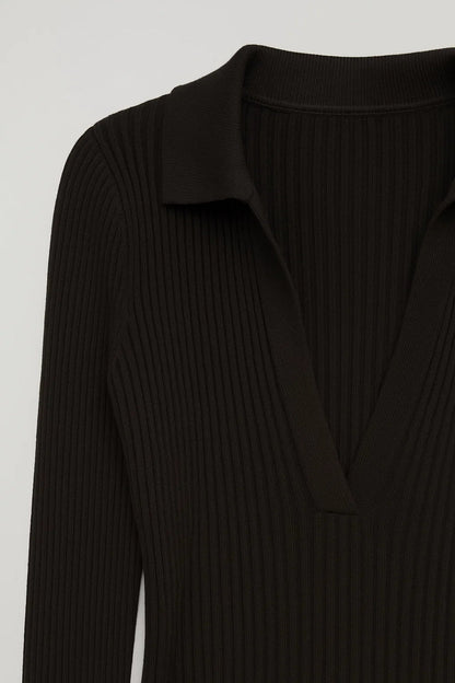 Gebreide Maxi Jurk | Lange Mouwen met Kraag | Elegante Avondstijl