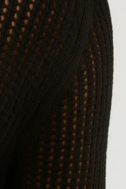 Gebreide Maxi Jurk | Lange Mouwen met Transparante Textuur | Moderne Gelaagde Look