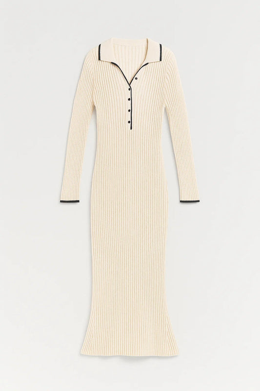 Maxi Jurk Dames - Lange Mouwen Getailleerd met V-hals | Elegant