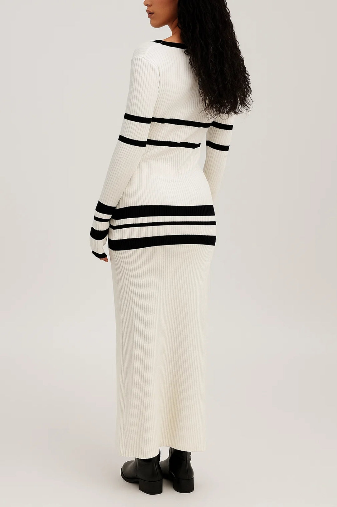 Gebreide Maxi Jurk met Strepen | Ronde Hals en Lange Mouwen | Warm en Comfortabel