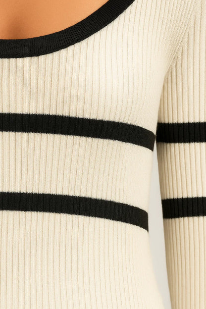 Gebreide Maxi Jurk met Strepen | Ronde Hals en Lange Mouwen | Warm en Comfortabel