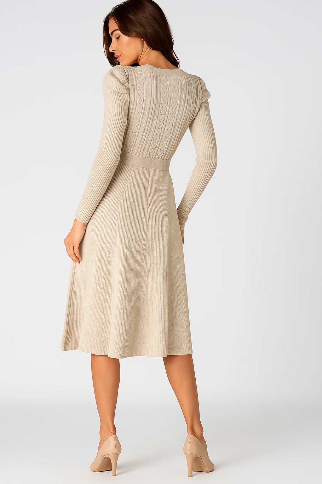 Gebreide Midi Jurk | Lange Mouwen met Ceintuur | Tijdloze Herfstlook