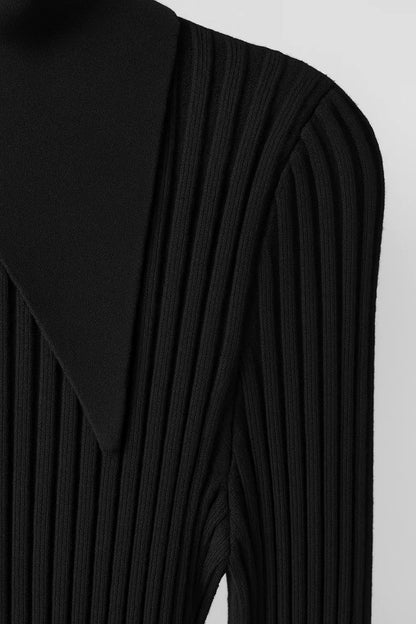 Gebreide Midi Jurk met Kraag | Geribde Structuur en Fijne Manchetdetails | Warm en Elegant