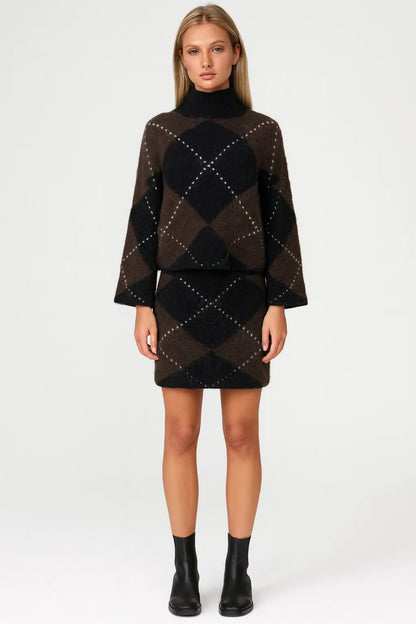 Set Dames | Gebreid | Ruitmotief | Winter | Comfortabele pasvorm | Ideaal voor koude dagen