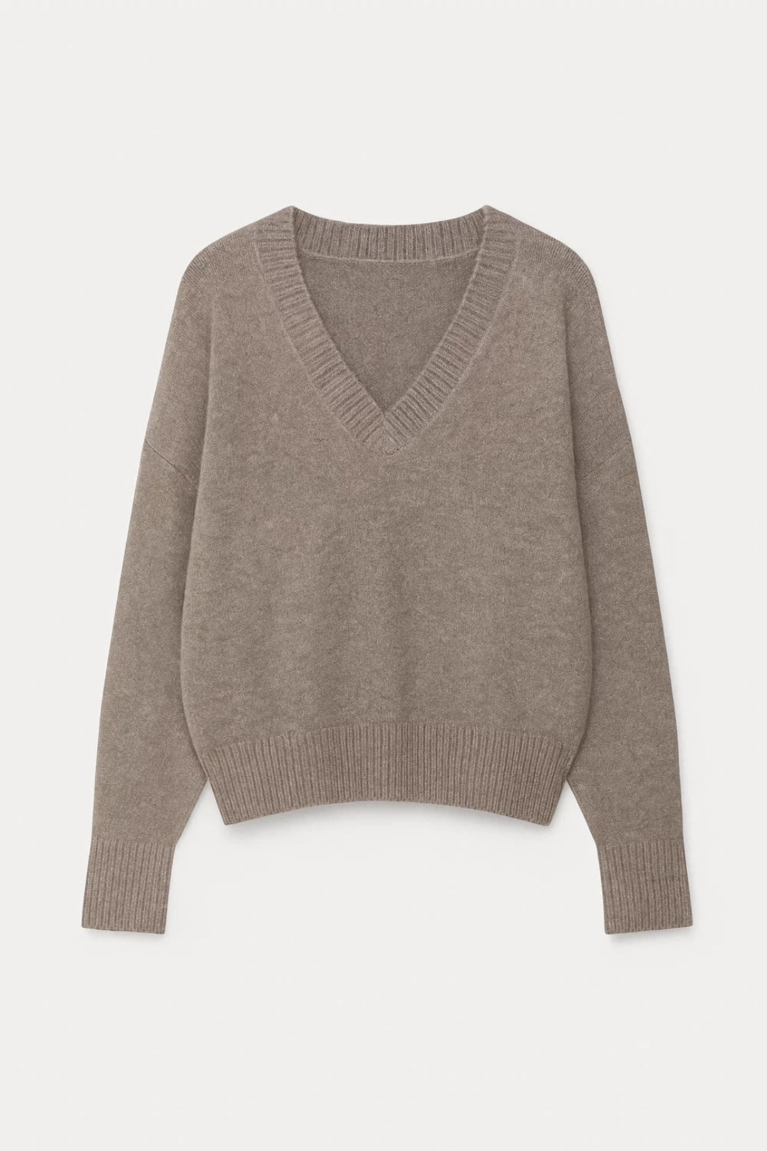 Gebreide Trui | Diepe V-Hals met Geribde Boorden | Minimalistische Comfort
