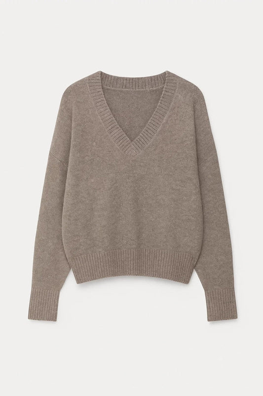 Gebreide Trui | Diepe V-Hals met Geribde Boorden | Minimalistische Comfort