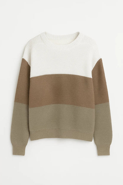 Gebreide Trui | Kleurvlakken met Ronde Hals | Comfortabel en Casual