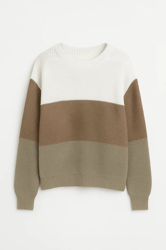 Gebreide Trui | Kleurvlakken met Ronde Hals | Comfortabel en Casual