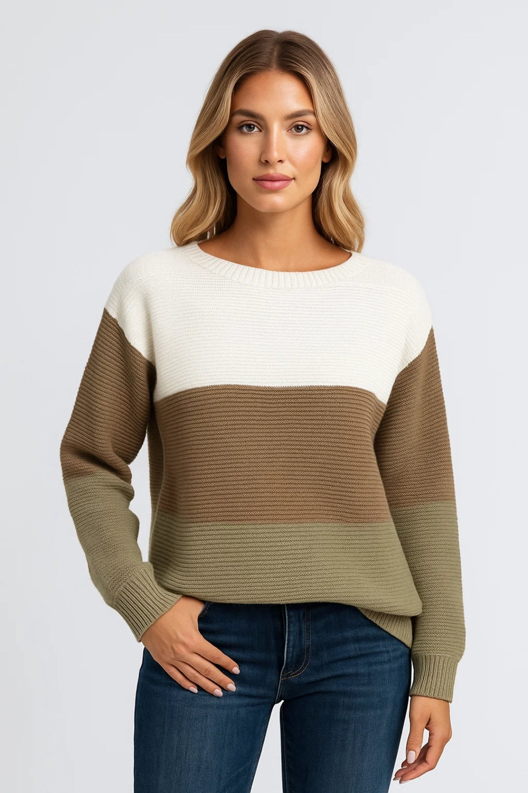 Gebreide Trui | Kleurvlakken met Ronde Hals | Comfortabel en Casual