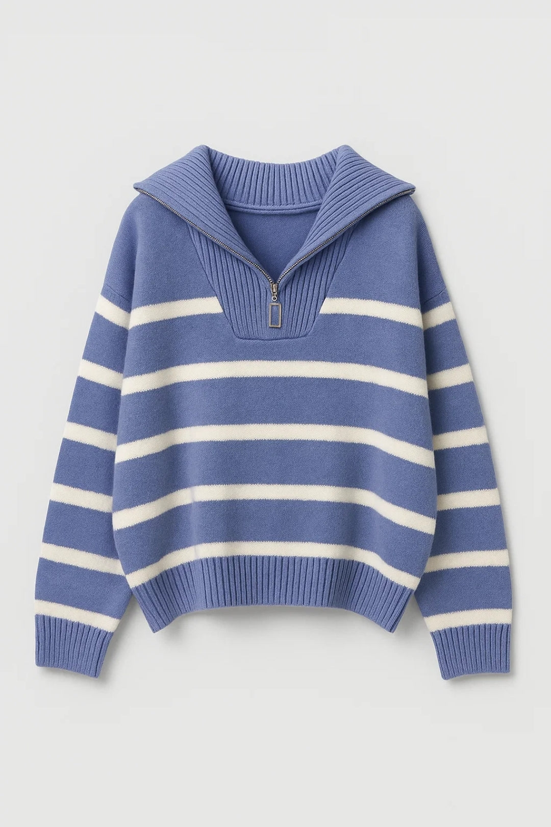 Gebreide Trui | Ritssluiting met Kraag en Strepen | Sportieve Casual Look