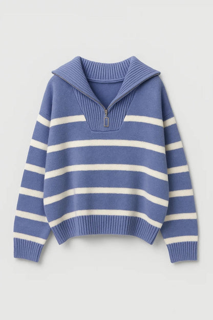 Gebreide Trui | Ritssluiting met Kraag en Strepen | Sportieve Casual Look