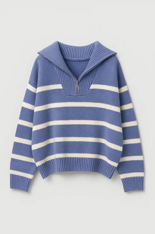 Gebreide Trui | Ritssluiting met Kraag en Strepen | Sportieve Casual Look