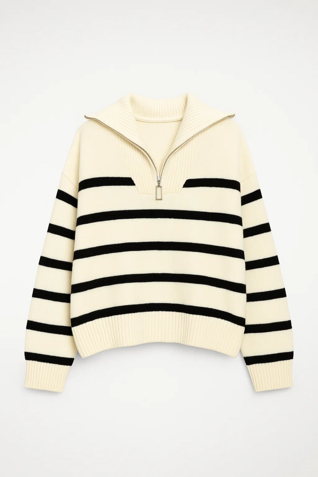 Gebreide Trui | Ritssluiting met Kraag en Strepen | Sportieve Casual Look