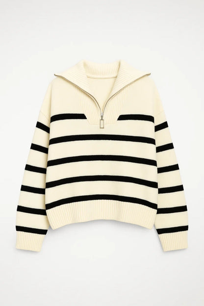 Gebreide Trui | Ritssluiting met Kraag en Strepen | Sportieve Casual Look