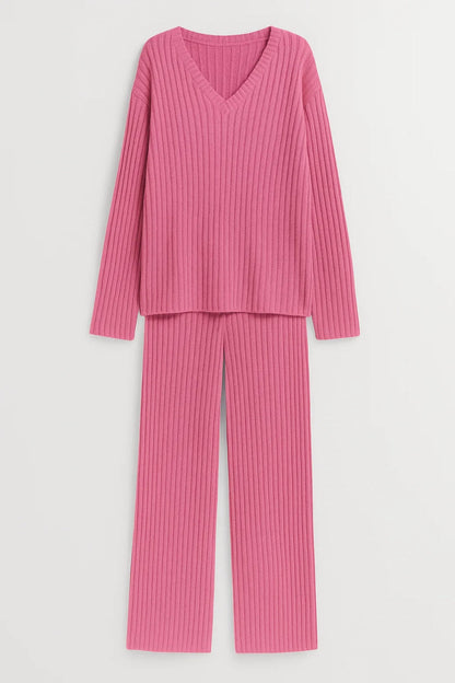 Geribbelde Lounge Set | Comfort Fit Met V-Hals | Zacht en Casual