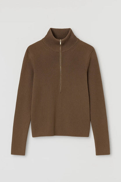 Geribbelde Trui | Halfhoge Kraag met Rits | Comfort en Warmte