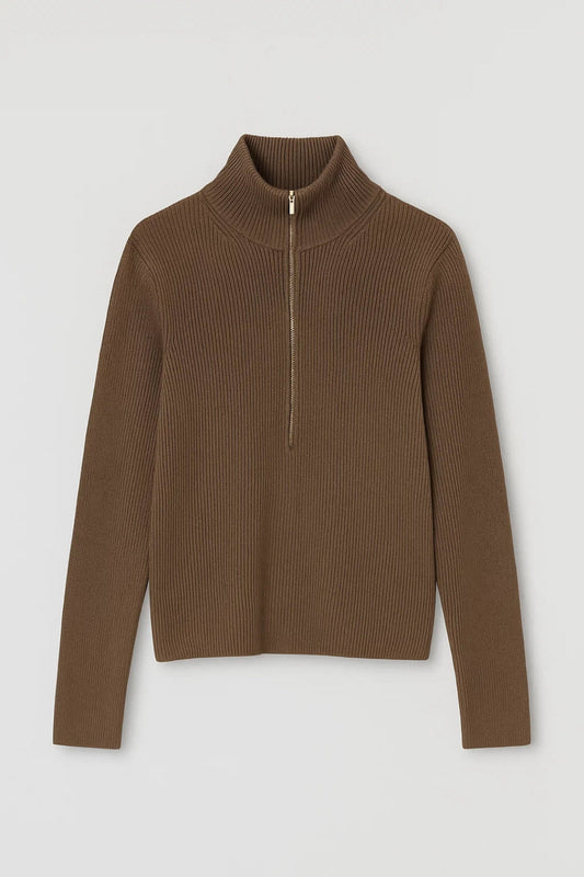 Geribbelde Trui | Halfhoge Kraag met Rits | Comfort en Warmte