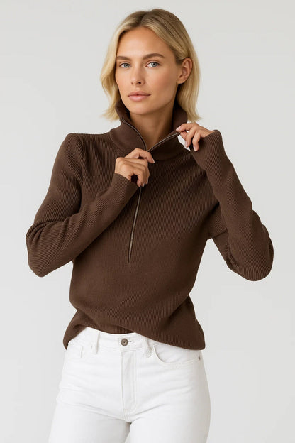 Geribbelde Trui | Halfhoge Kraag met Rits | Comfort en Warmte