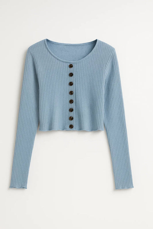 Geribde Top | Cropped Model met Knopen | Casual en Comfortabel