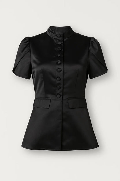 Getailleerde Damesblouse | Opstaande Kraag en Knoopsluiting | Elegant en Chic