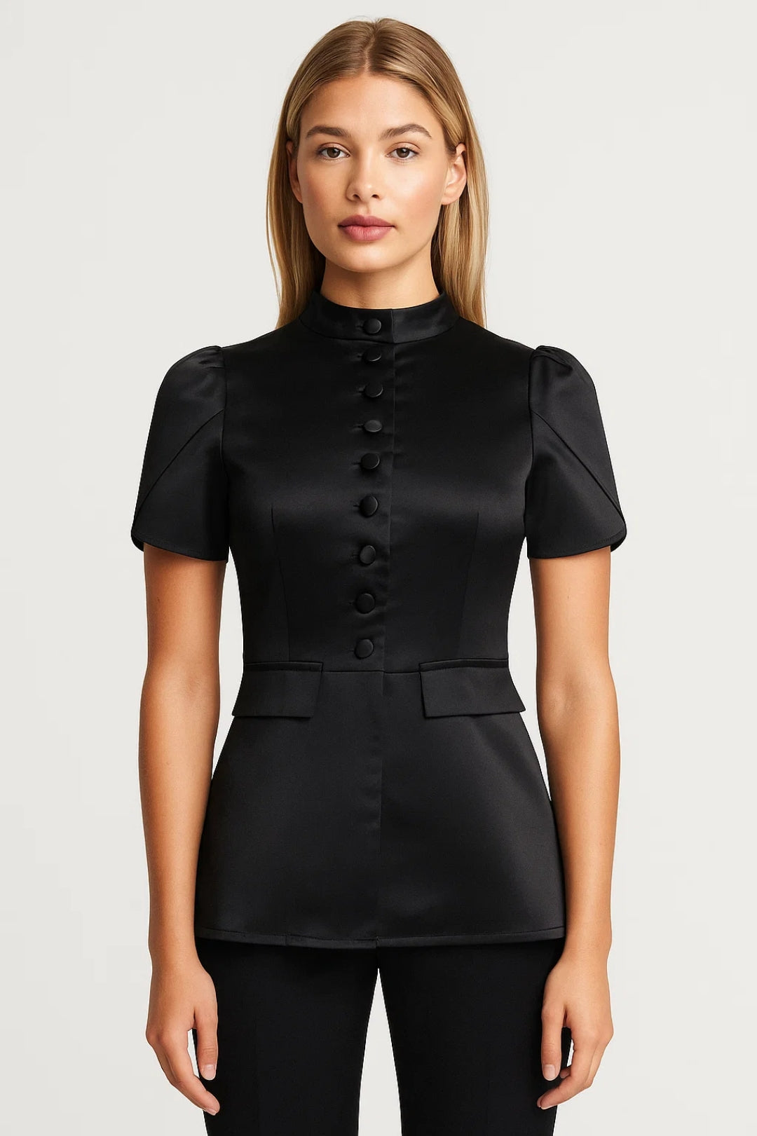 Getailleerde Damesblouse | Opstaande Kraag en Knoopsluiting | Elegant en Chic