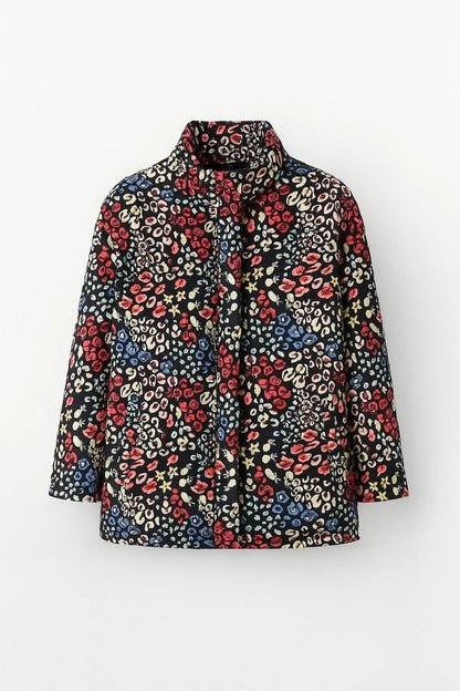 Gewatteerde Jas | All-Over Print met Rechte Snit | Artistiek en Comfortabel