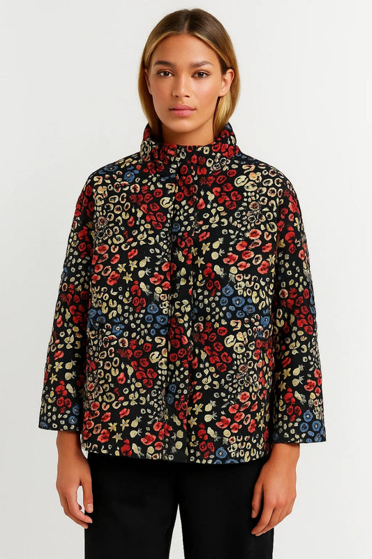Gewatteerde Jas | All-Over Print met Rechte Snit Artistiek en Comfortabel