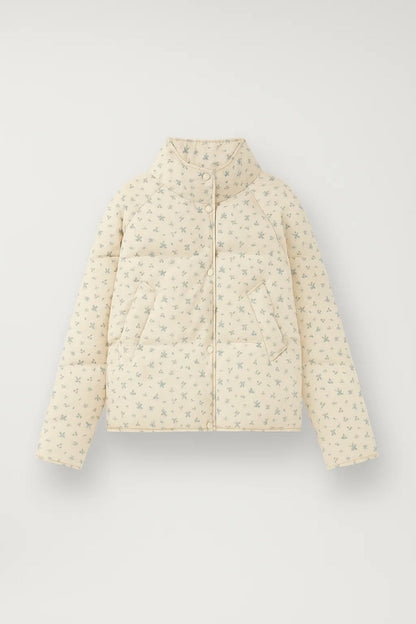 Gewatteerde Jas | Subtiele Print met Opstaande Kraag | Elegant en Comfortabel