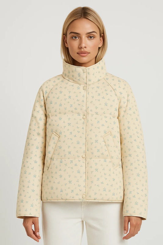 Gewatteerde Jas | Subtiele Print met Opstaande Kraag Elegant en Comfortabel