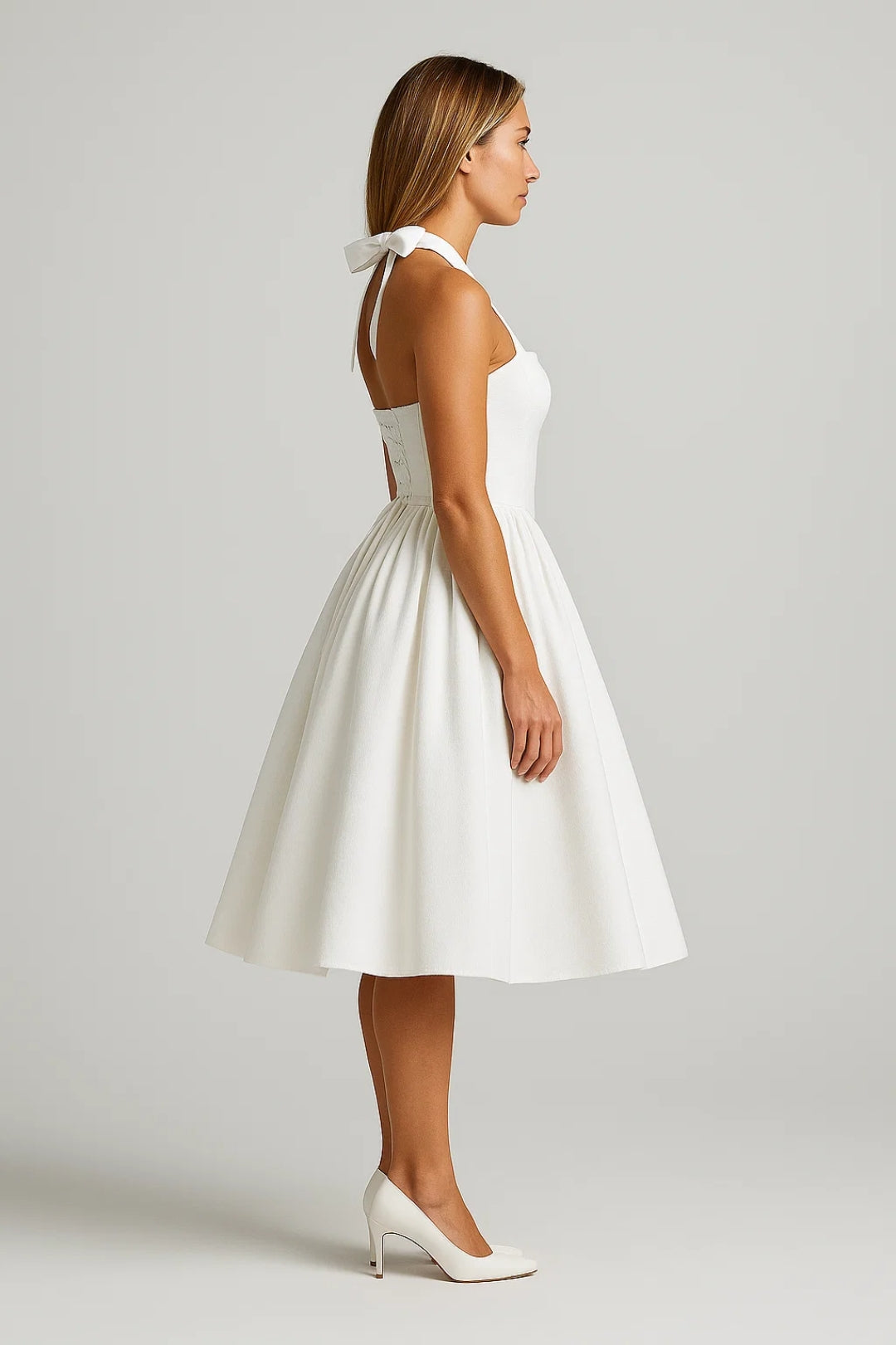 Halterjurk met Volle Rok | Vintage Silhouet | Elegante Midi Snit