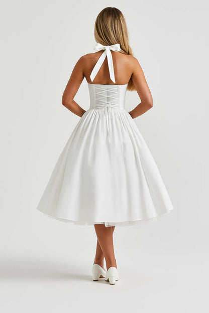 Halterjurk met Volle Rok | Vintage Silhouet | Elegante Midi Snit