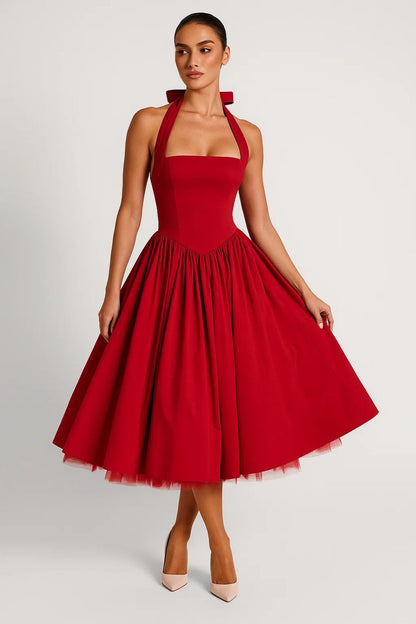 Halterjurk met Volle Rok | Vintage Silhouet | Elegante Midi Snit