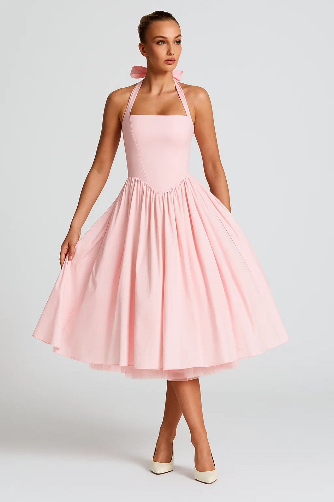 Halterjurk met Volle Rok | Vintage Silhouet | Elegante Midi Snit
