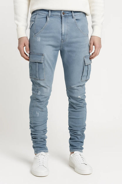 Jeans Heren - Slim Fit met Cargozakken en Lichte Wassing | Casual