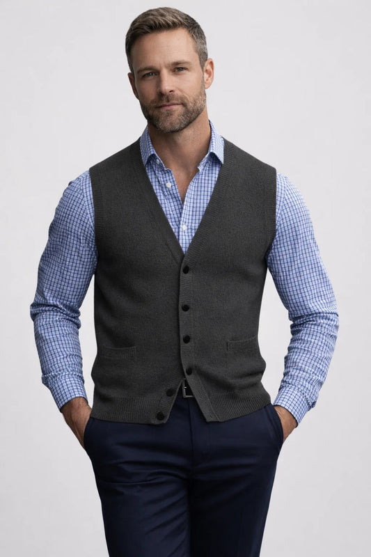 Gilet Heren - Gebreid Mouwloos Vest met V-hals en Knoopsluiting | Klassiek