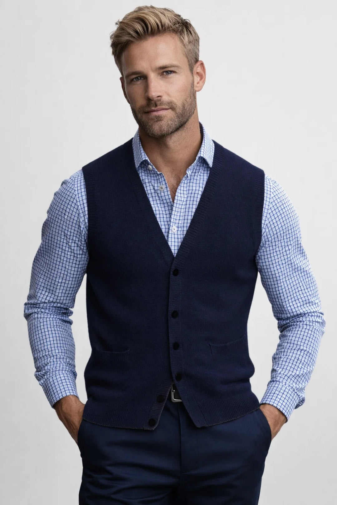 Gilet Heren - Gebreid Mouwloos Vest met V-hals en Knoopsluiting | Klassiek