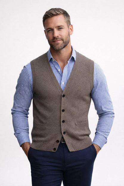 Gilet Heren - Gebreid Mouwloos Vest met V-hals en Knoopsluiting | Klassiek