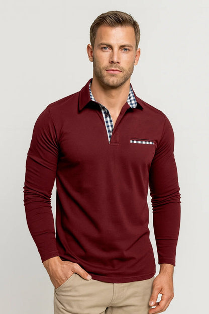 Polo Heren - Regular Fit Lange Mouw met Geruite Binnenkraag | Casual