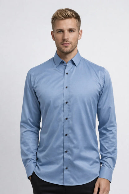 Overhemd Heren - Slim Fit Lange Mouw met Donkere Knopen | Zakelijk