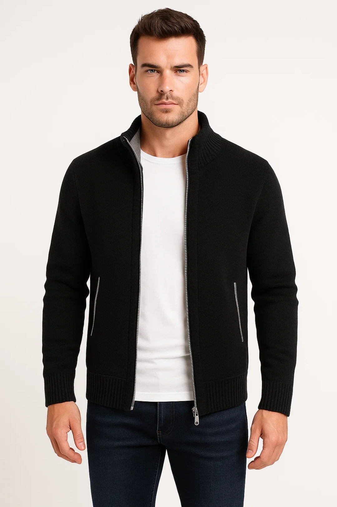 Vest Heren - Gebreid Zip Model met Opstaande Kraag | Casual