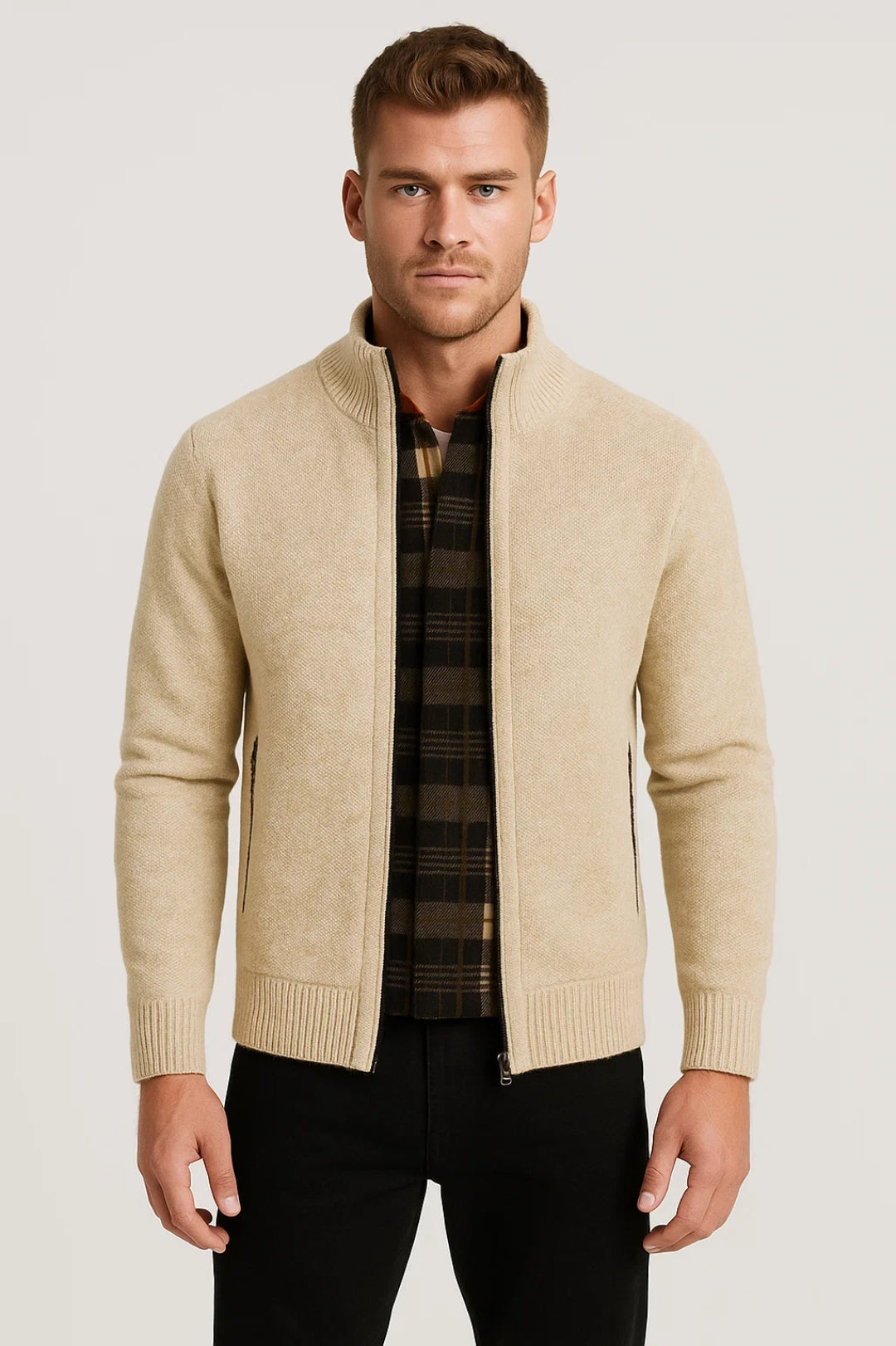 Vest Heren - Gebreid Zip Model met Opstaande Kraag | Casual