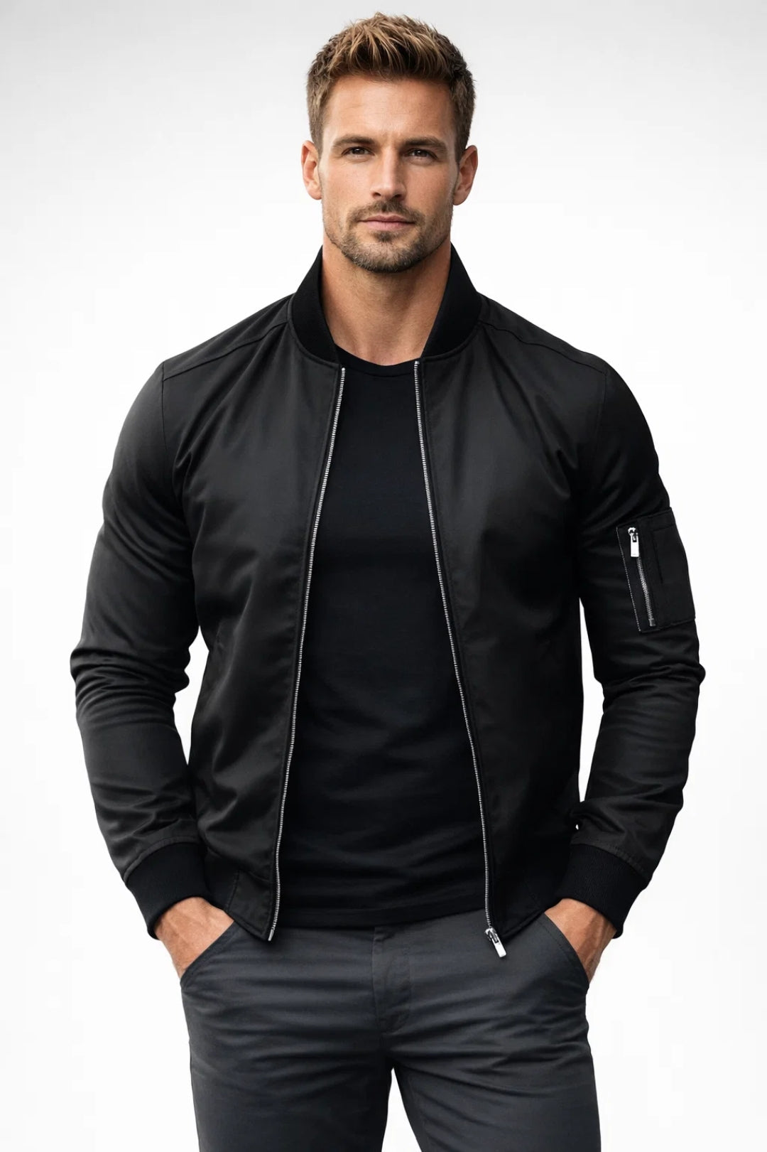 Bomberjack Heren - Slim Fit Jack met Rits en Mouwzak | Casual