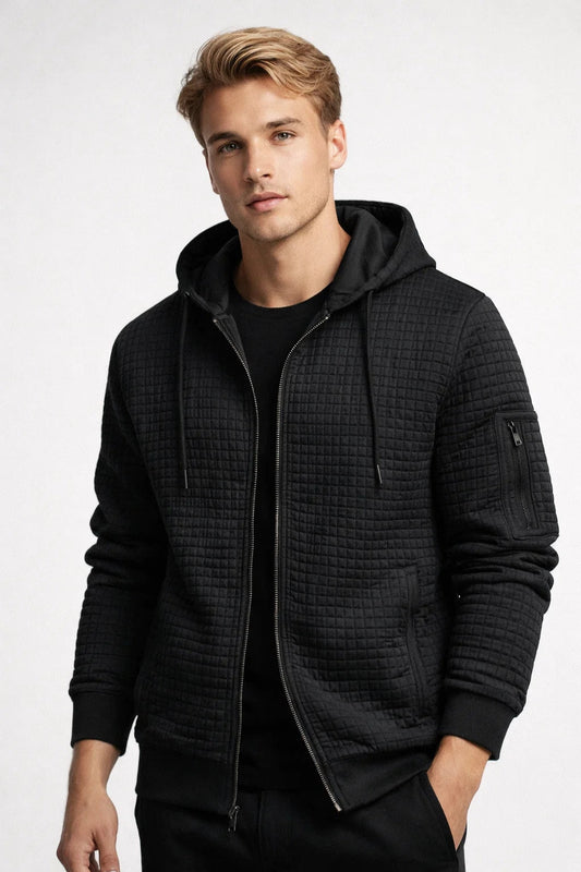 Hoodie Heren - Zip Hoodie met Ruitpatroon en Mouwzak | Casual