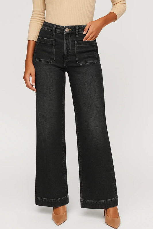 High Waist Jeans | Rechte Pijpen met Opgestikte Zakken Casual Comfort