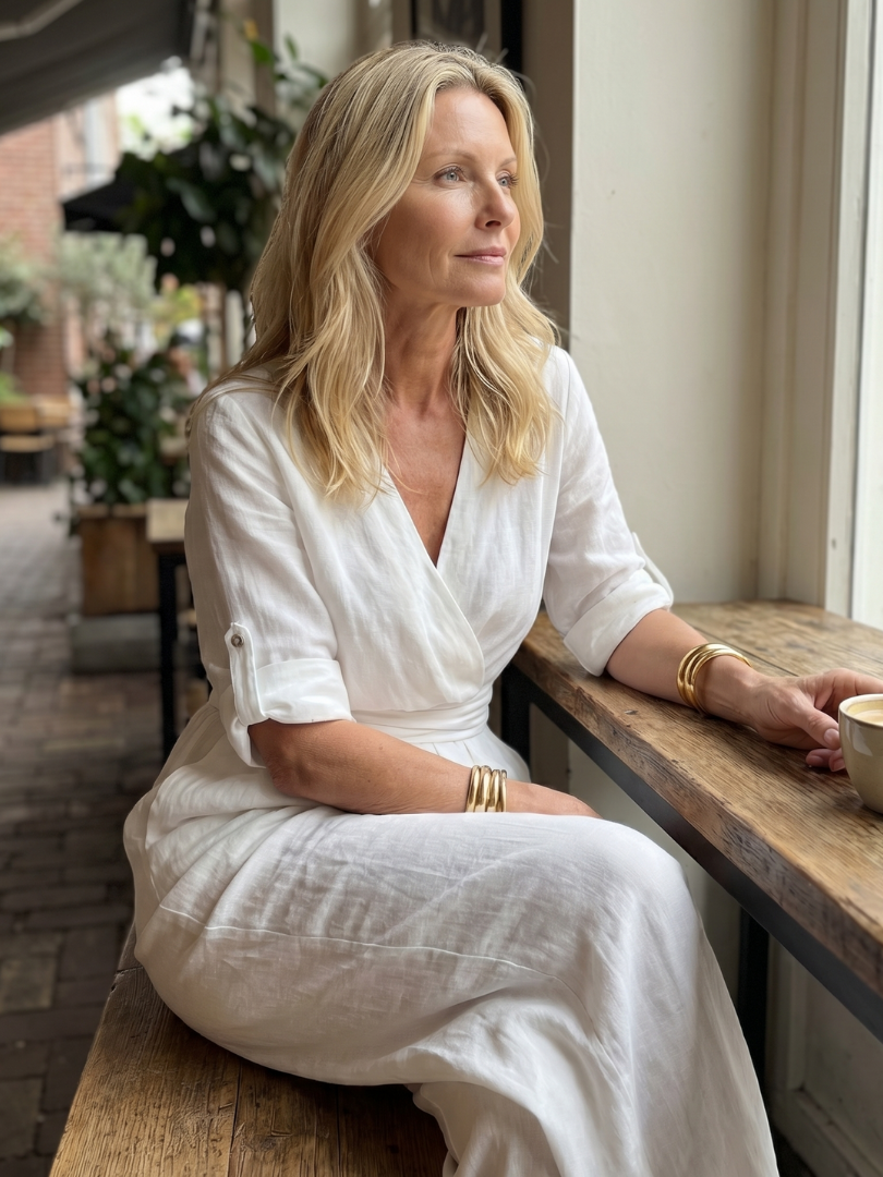 Ira - Elegante Linnen Jumpsuit Dames met Wikkeldecolleté en Brede Tailleband
