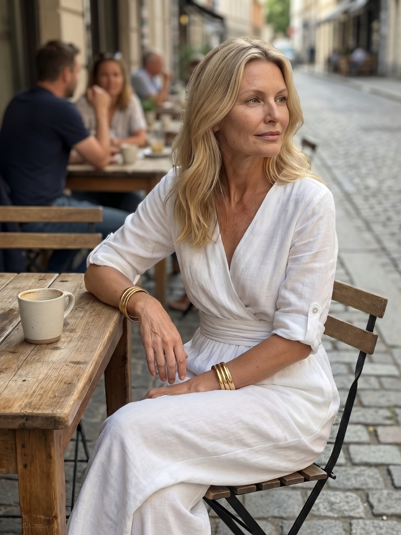 Ira - Elegante Linnen Jumpsuit Dames met Wikkeldecolleté en Brede Tailleband