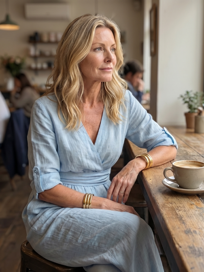 Ira - Elegante Linnen Jumpsuit Dames met Wikkeldecolleté en Brede Tailleband